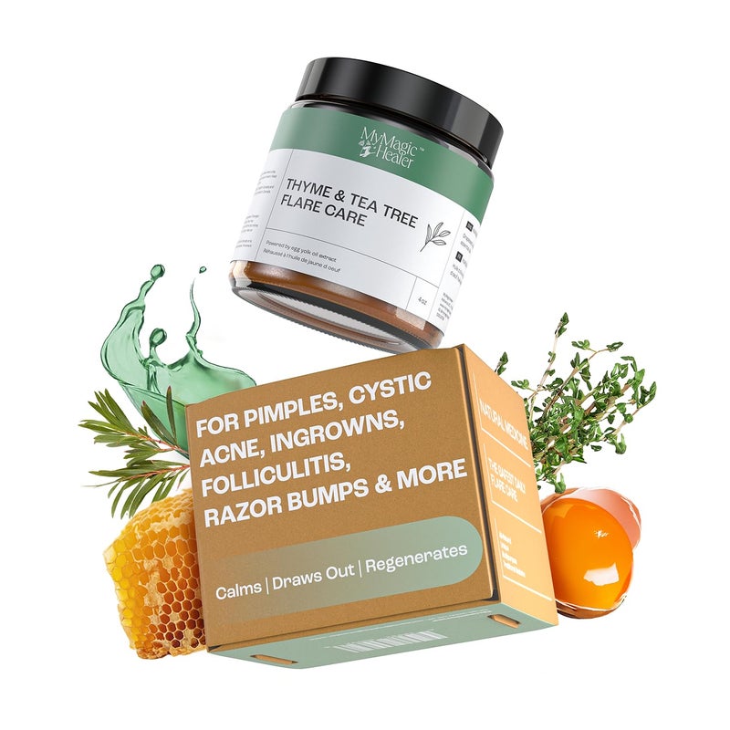 MyMagicHealer Thyme  Tea Tree Flare Care  Ingrown Hair Razor Bumps Cystic Acne Blind Pimples Bartholin Pilonidal Cysts  Folliculitis Cure  Piercing Care wEgg Yolk Extract  Tea Tree 4 oz